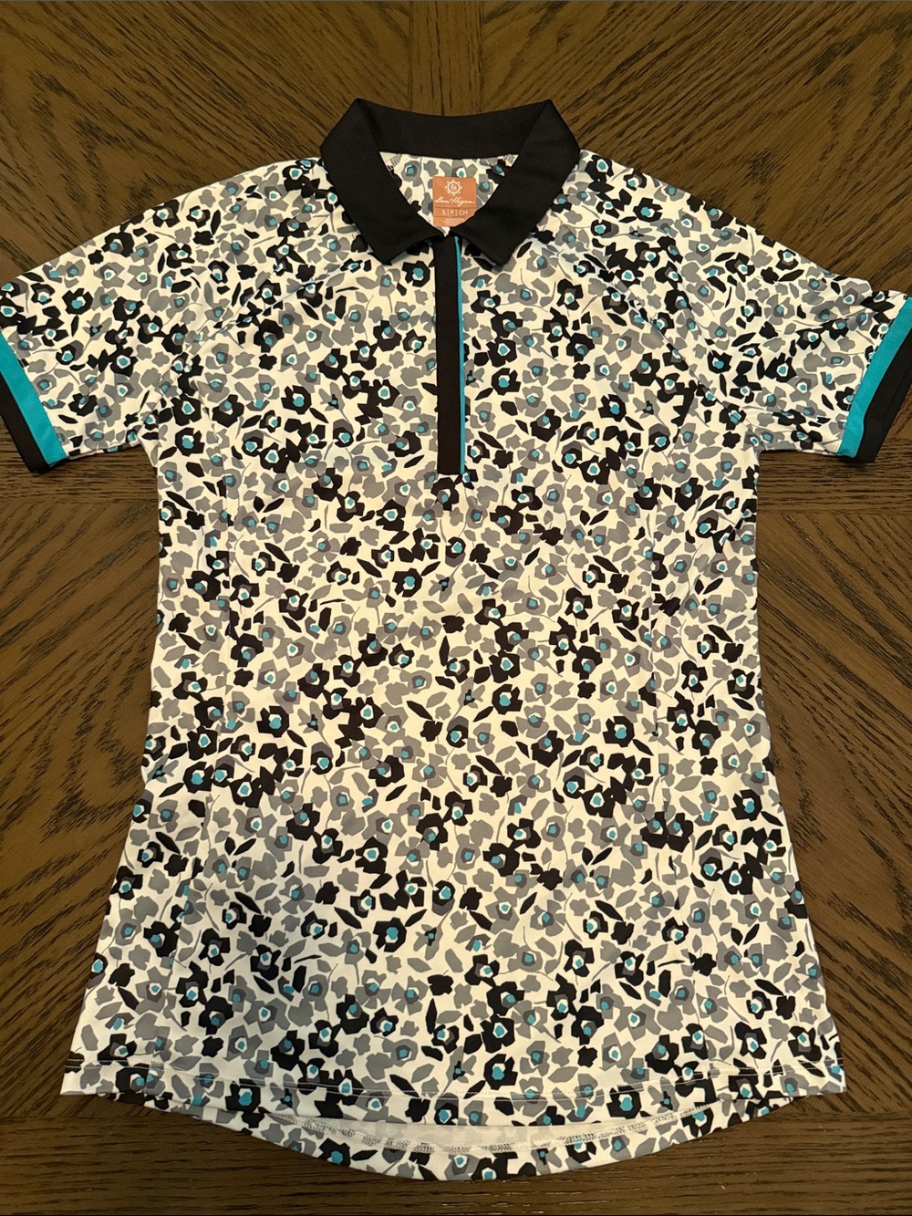 Hogan Short Sleeve Polo Tee in Black, White & Teal Floral Print